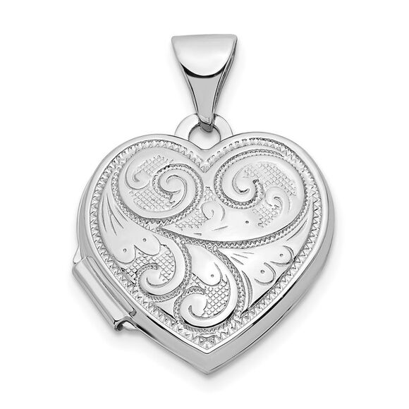 Kazi Luxury 14k White Gold Reversible Swirl Design 15mm Heart Locket